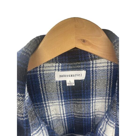 Vici Collection Dance & Marvel Blue Plaid Frayed Denim Jacket Shacket Large - Picture 2 of 9
